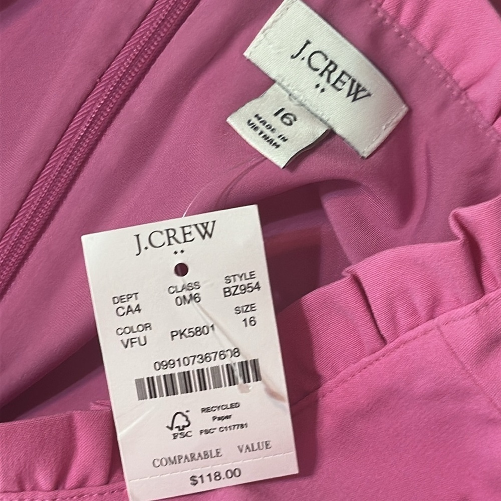J. Crew Ruffleneck Suiting Bubblegum Pink Dress Women’s size 16 NEW - Picture 9 of 16